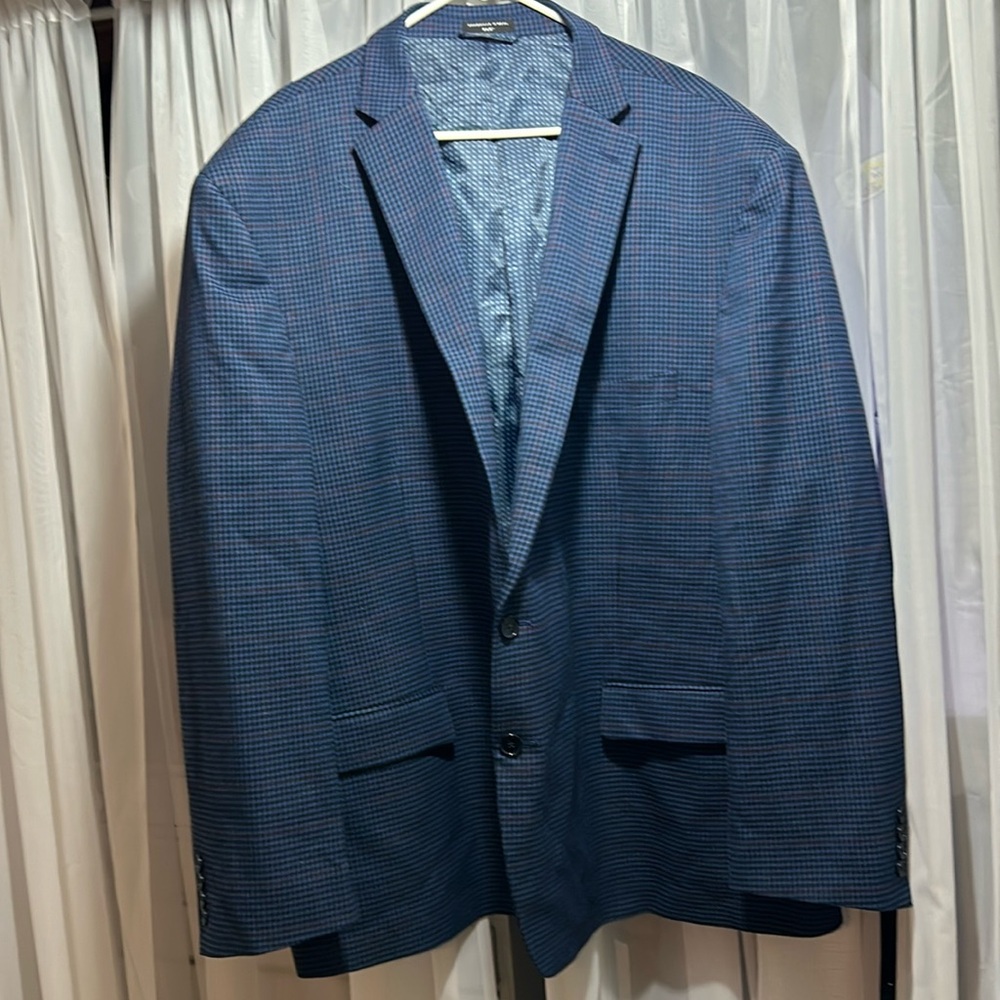 Brand new without tags sport coat blue check with red accent, 58 regular